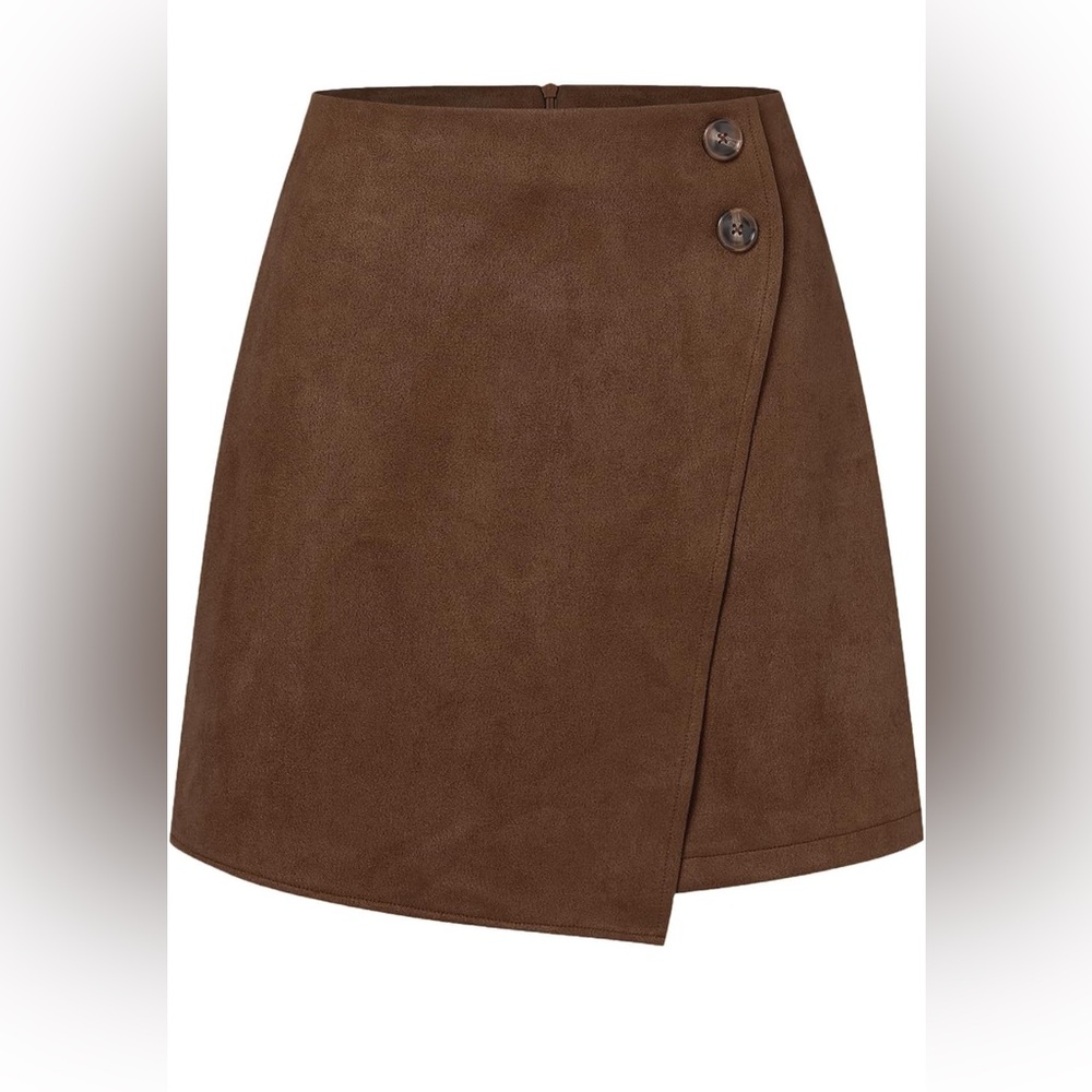 Women's Faux Suede High Waist Asymmetrical Hem A-Line Short Mini Skirt